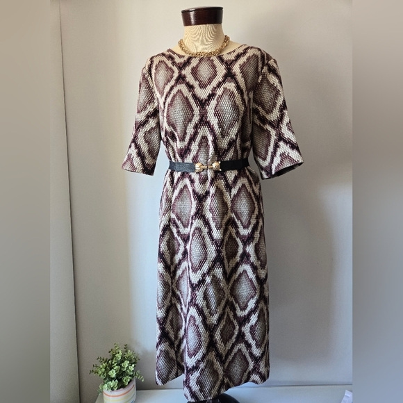 PINK TARTAN thick Cotton Snakeskin Sheath Dress. Size 14 - Picture 3 of 14